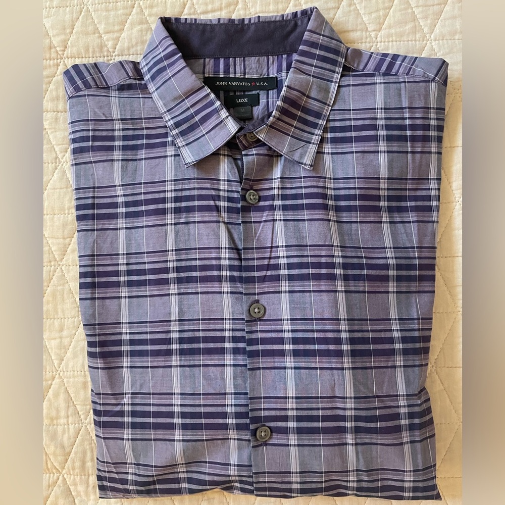JOHN VARVATOS USA LUXE Check Print Sport‎ Shirt in Lavender Size M $148